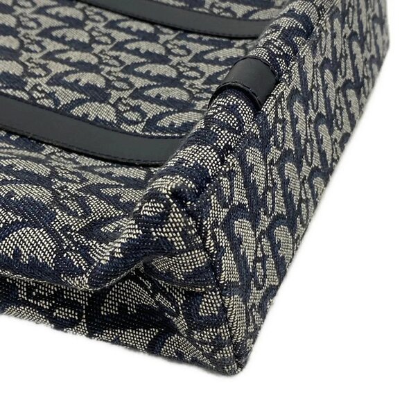 Auth DIOR/ChristianDior Trotteur Navy Dark Navy Cream Jacquard Leather Tote Bag - Picture 13 of 16